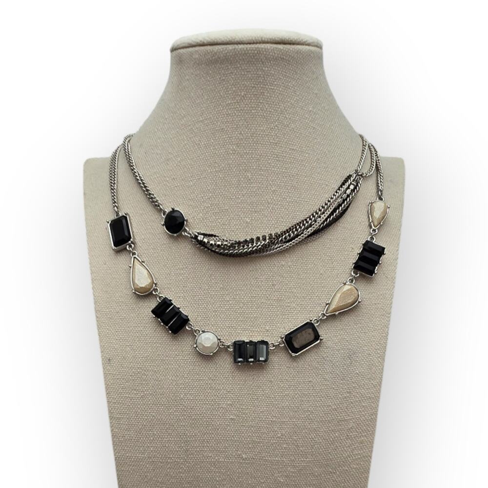 Black & Ivory Layered Silver Simply Vera Vera Wang Statement Necklace